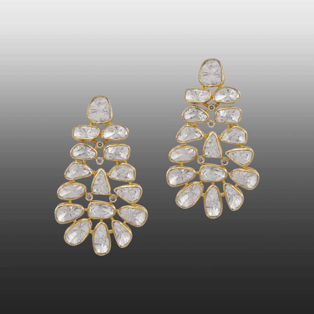 Unshaped Polki Cascading Cluster Earrings